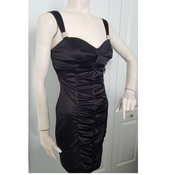 BNWT Love Tease Black Satin Short Dress Semi Formal Size 5 Ruched front and back - Picture 1 of 12
